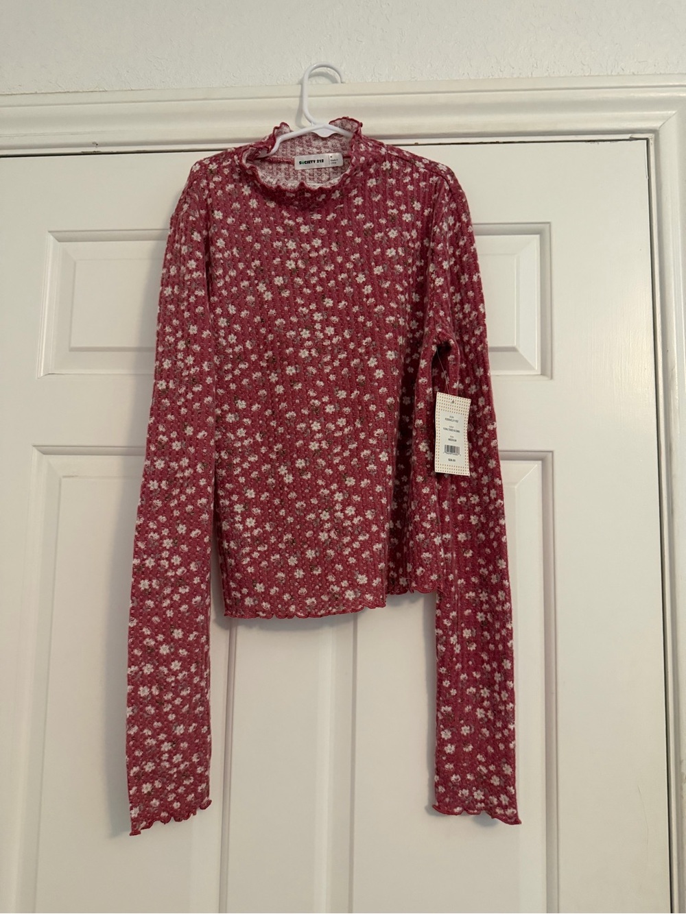 Women's Floral Mock Neck Long-Sleeve Top - Pink